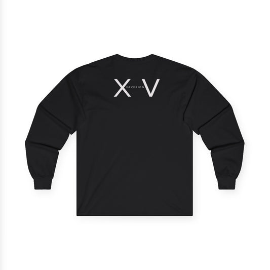 Unisex Long Sleeve Tee with Minimalist X V Design, Casual Wear, Graphic Tee, Gift for Him, Everyday Style, Black Tee